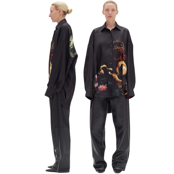 CÉLINE BLACK SILK STILL LIFE PRINT OVERSIZED BLOUSE SHIRT SIZE 38 PHOEBE PHILO - Picture 2 of 6